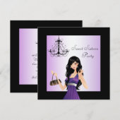 Paarse Chadelier Sweet 16 verjaardagsfeestje Kaart (Voorkant / Achterkant)