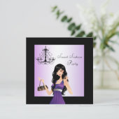 Paarse Chadelier Sweet 16 verjaardagsfeestje Kaart (Staand voorkant)