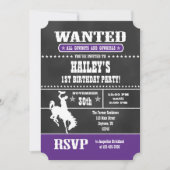 Paarse Chalkboard Cowboy Birthday Kaart (Voorkant)