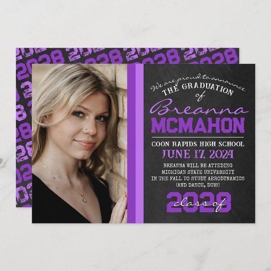 Paarse Chalkboard Foto Afstuderen Aankondiging