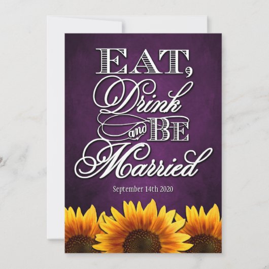 Paarse Chalkboard Sunflower Wedding Invitting Kaart (Voorkant)