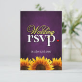 Paarse Chalkboard Sunflower Wedding RSVP-kaarten RSVP Kaartje (Staand voorkant)