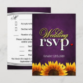Paarse Chalkboard Sunflower Wedding RSVP-kaarten RSVP Kaartje (Voorkant / Achterkant)