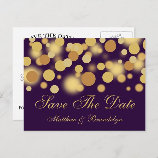 Paarse champagne bubbels Bewaar de datum na de Kaa Aankondigingskaart (Voorkant / Achterkant)