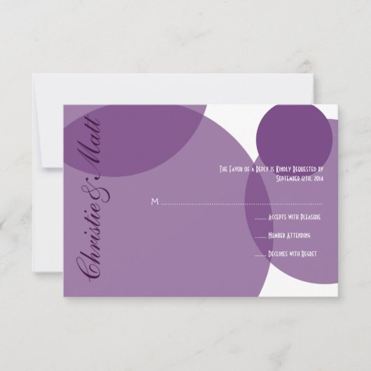 Paarse Champagne Bubbles Modern Wedding RSVP Kaartje (Voorkant)