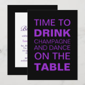 Paarse Champagne en dansende 21ste verjaardag Uitn Kaart (Voorkant / Achterkant)