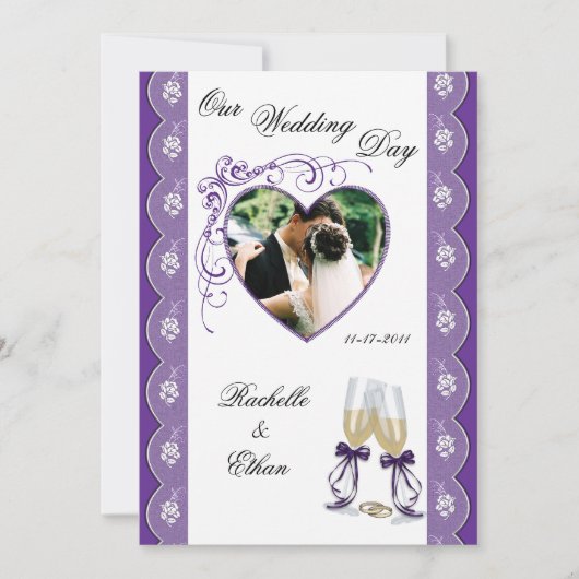 Paarse Champagne Glass Wedding Photo-uitnodigingen Kaart (Voorkant)