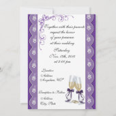 Paarse Champagne Glass Wedding Photo-uitnodigingen Kaart (Achterkant)