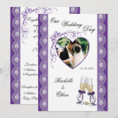 Paarse Champagne Glass Wedding Photo-uitnodigingen Kaart (Voorkant / Achterkant)