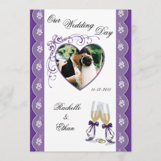 Paarse Champagne Glass Wedding Photo-uitnodigingen Kaart