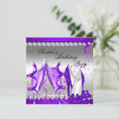 Paarse Champagne Glitter Shoes Birthday Party Kaart (Staand voorkant)
