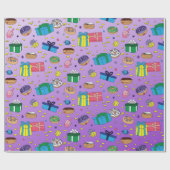 Paarse Chanoeka Patroon Cadeaupapier (Vlak)