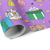 Paarse Chanoeka Patroon Cadeaupapier (Rol Hoek)