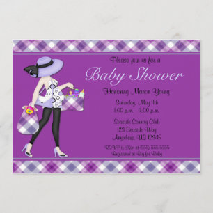 Paarse check Baby shower Uitnodiging