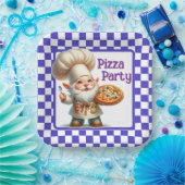 Paarse Check Pizza Feestje Papieren Bordje (Feest)