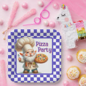 Paarse Check Pizza Feestje Papieren Bordje (Feest)
