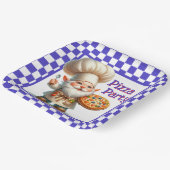 Paarse Check Pizza Feestje Papieren Bordje (Gebogen)