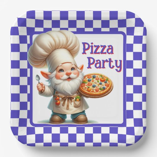 Paarse Check Pizza Feestje Papieren Bordje (Voorkant)