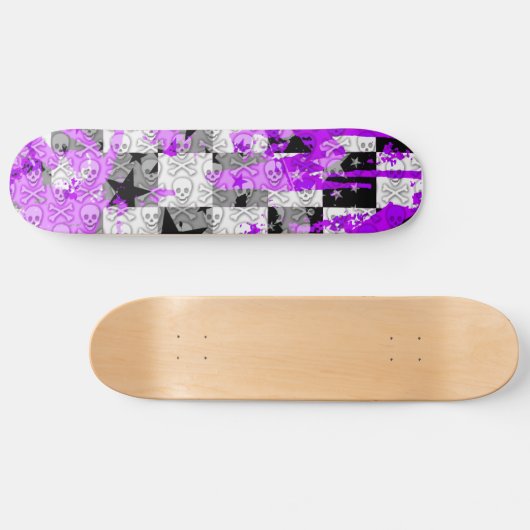 Paarse Check Star Skull Skateboard (Horizontaal)