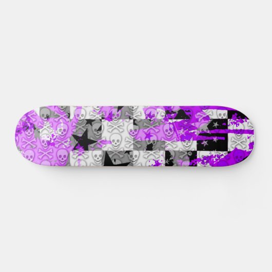 Paarse Check Star Skull Skateboard (Horizontaal)