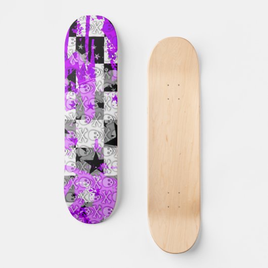 Paarse Check Star Skull Skateboard (Voorkant)