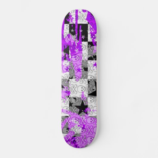 Paarse Check Star Skull Skateboard (Voorkant)