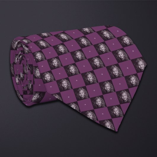 Paarse Checkerboard fotopatroon 1 foto Stropdas