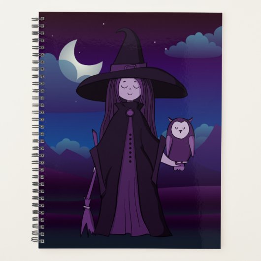 Paarse Cheeky Witch® Planner met heks en kippen (Voorkant)
