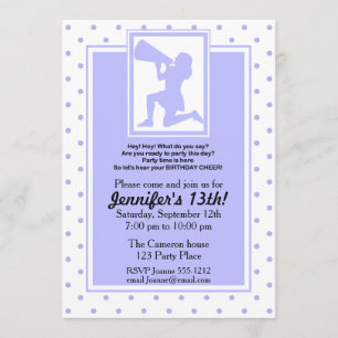 Paarse Cheerleader Birthday Invitation past zich a Kaart