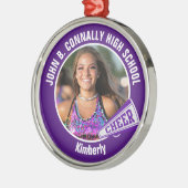 Paarse cheerleader foto middelbare school kerst metalen ornament (Links)