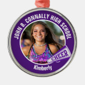 Paarse cheerleader foto middelbare school kerst metalen ornament (Voorkant)