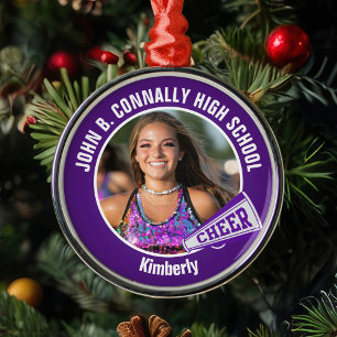 Paarse cheerleader foto middelbare school kerst metalen ornament