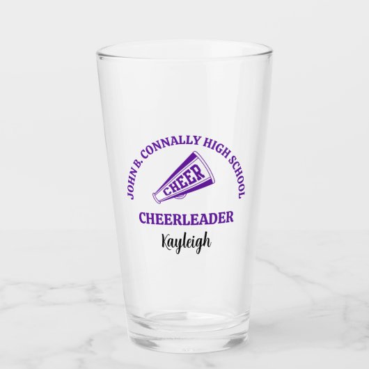 Paarse cheerleader op de middelbare school geperso glas (Voorkant)