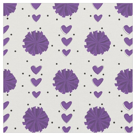 Paarse Cheerleader Pom Poms & Hearts Pattern Stof (Close Up)