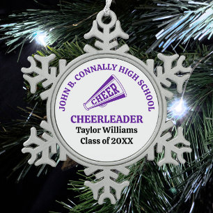 Paarse Cheerleader van de Middelbare School Persoo Tin Sneeuwvlok Ornament