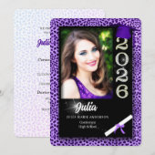 Paarse Cheetah Print Class van 2025 Afstuderen Kaart (Voorkant / Achterkant)