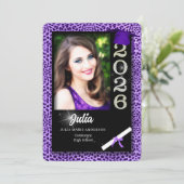 Paarse Cheetah Print Class van 2025 Afstuderen Kaart (Staand voorkant)