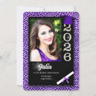 Paarse Cheetah Print Class van 2025 Afstuderen Kaart