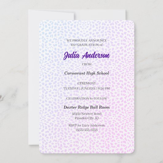 Paarse Cheetah Print Class van 2025 Afstuderen Kaart (Achterkant)