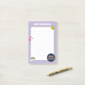 Paarse cheque Mitzvot Post-it® Notes (Op bureau)