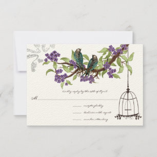 Paarse Cherry Blossom Blauwgroen Birds Birdcage RS RSVP Kaartje