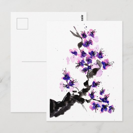 Paarse Cherry Blossom Briefkaart (Voorkant / Achterkant)