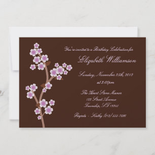 Paarse Cherry Blossom Brown Birthday-uitnodigingen Kaart