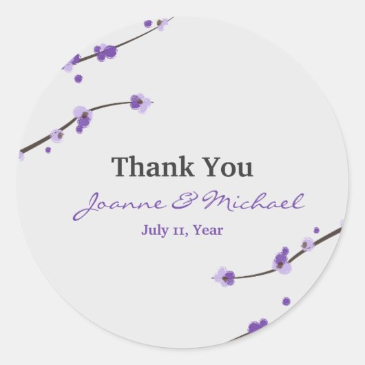 Paarse Cherry Blossom Favor Stickers (Voorkant)