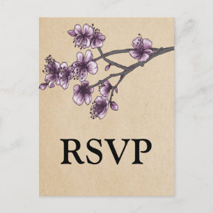 Paarse  Cherry Blossom RSVP Briefkaart