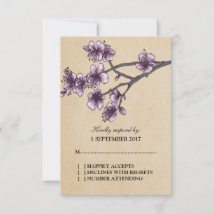 Paarse  Cherry Blossom RSVP-kaart RSVP Kaartje