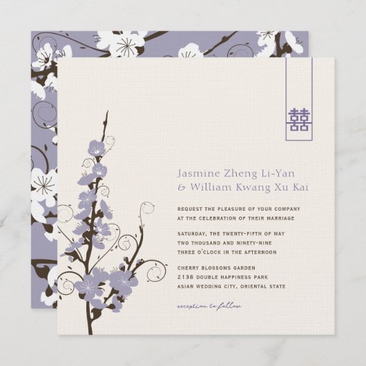 Paarse Cherry Blossom Sakura zwemt Aziatische brui Kaart (Voorkant / Achterkant)