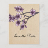 Paarse Cherry Blossom Save the Date Aankondigingskaart (Voorkant)