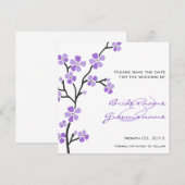 Paarse Cherry Blossom Save the Date Cards (Voorkant / Achterkant)