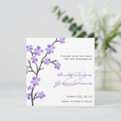 Paarse Cherry Blossom Save the Date Cards (Staand voorkant)